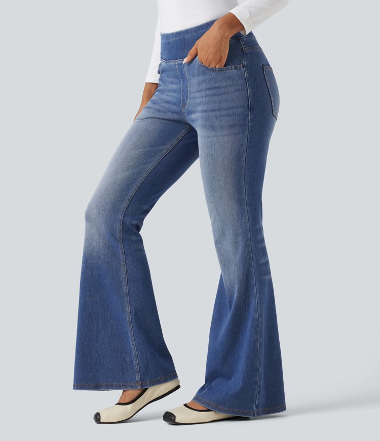  Blue Jasper Denim Halara Flex™ High Waisted Casual Flare Jeans with Pockets / 1