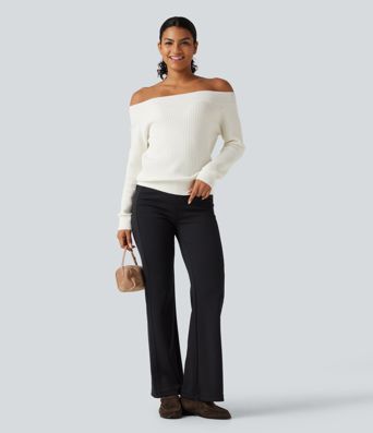 Off Shoulder Long Sleeve Casual Wool-Blend Sweater