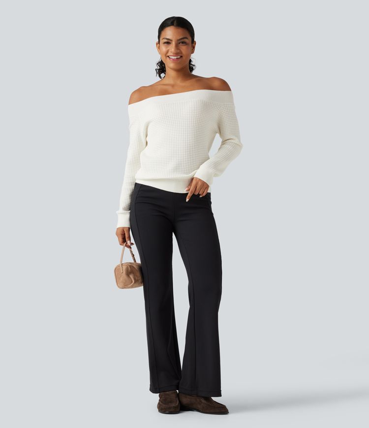 Off Shoulder Long Sleeve Casual Wool-Blend Sweater