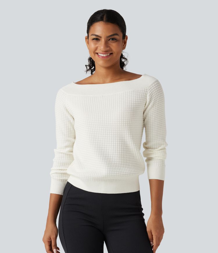 Off Shoulder Long Sleeve Casual Wool-Blend Sweater