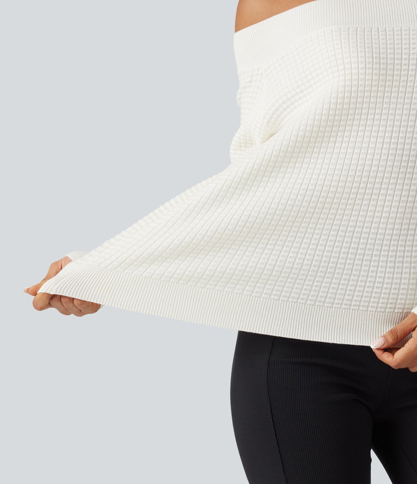 Off Shoulder Long Sleeve Casual Wool-Blend Sweater