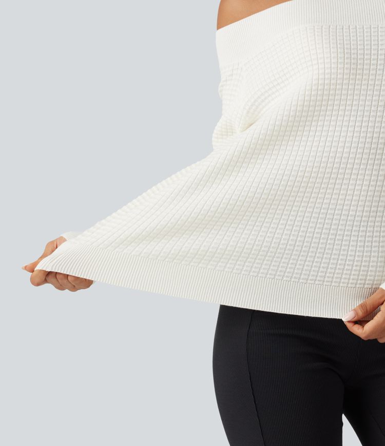 Off Shoulder Long Sleeve Casual Wool-Blend Sweater