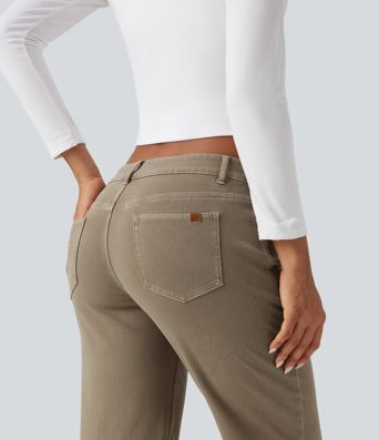 Halara Flex™ Low Rise Asymmetric Straight Leg Colorful Casual Jeans with Pockets Halara Flex™ Low Rise Asymmetric Straight Leg Colorful Casual Jeans with Pockets