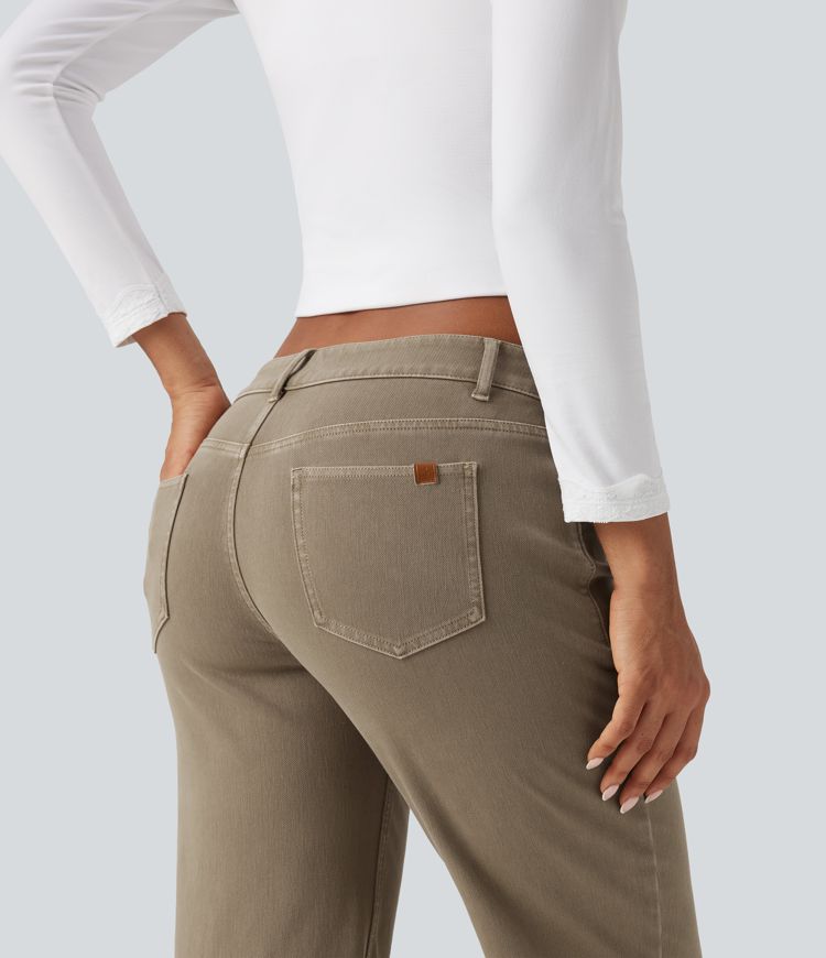 Halara Flex™ Low Rise Asymmetric Straight Leg Colorful Casual Jeans with Pockets Halara Flex™ Low Rise Asymmetric Straight Leg Colorful Casual Jeans with Pockets