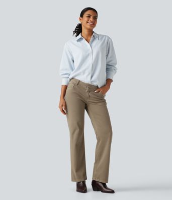 Halara Flex™ Low Rise Asymmetric Straight Leg Colorful Casual Jeans with Pockets Halara Flex™ Low Rise Asymmetric Straight Leg Colorful Casual Jeans with Pockets