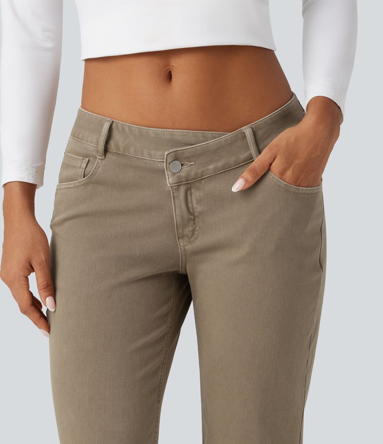 Halara Flex™ Low Rise Asymmetric Straight Leg Colorful Casual Jeans with Pockets Halara Flex™ Low Rise Asymmetric Straight Leg Colorful Casual Jeans with Pockets