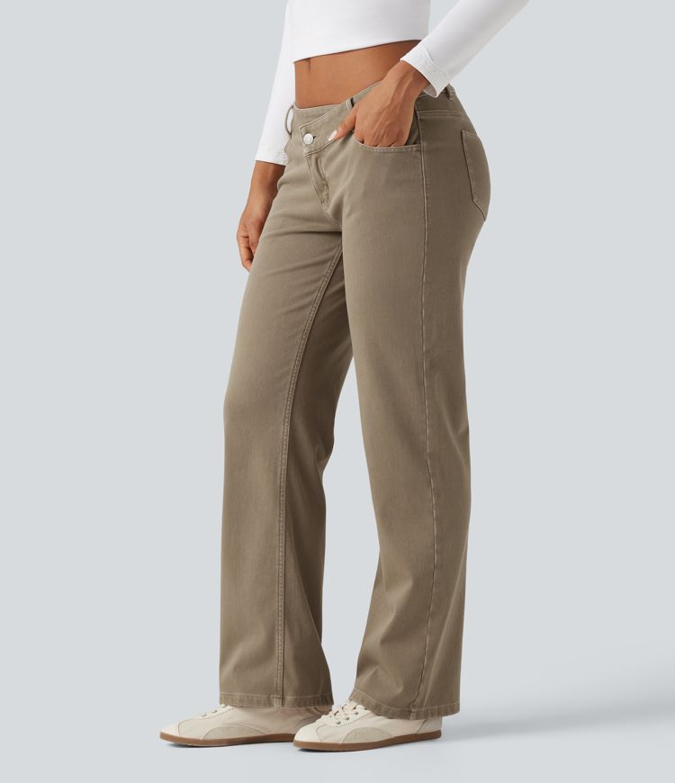 Halara Flex™ Low Rise Asymmetric Straight Leg Colorful Casual Jeans with Pockets Halara Flex™ Low Rise Asymmetric Straight Leg Colorful Casual Jeans with Pockets