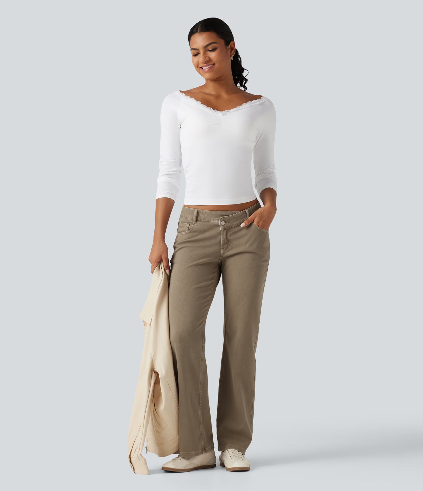 Halara Flex™ Low Rise Asymmetric Straight Leg Colorful Casual Jeans with Pockets Halara Flex™ Low Rise Asymmetric Straight Leg Colorful Casual Jeans with Pockets