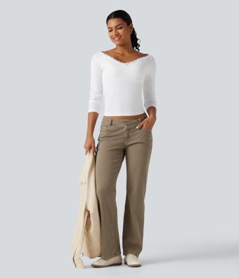 Halara Flex™ Low Rise Asymmetric Straight Leg Colorful Casual Jeans with Pockets Halara Flex™ Low Rise Asymmetric Straight Leg Colorful Casual Jeans with Pockets