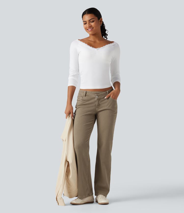 Halara Flex™ Low Rise Asymmetric Straight Leg Colorful Casual Jeans with Pockets Halara Flex™ Low Rise Asymmetric Straight Leg Colorful Casual Jeans with Pockets