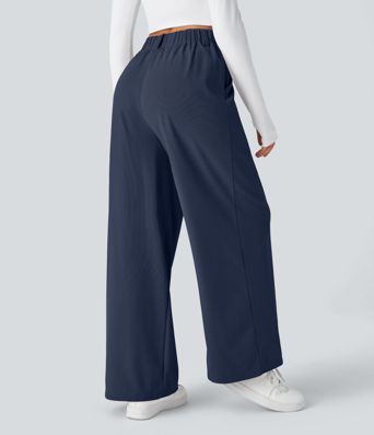Halara Flex™ dehnbare Stoffhose mit hohem Bund, Waffelmuster, Seitentaschen und weitem Bein Halara Flex™ dehnbare Stoffhose mit hohem Bund, Waffelmuster, Seitentaschen und weitem Bein