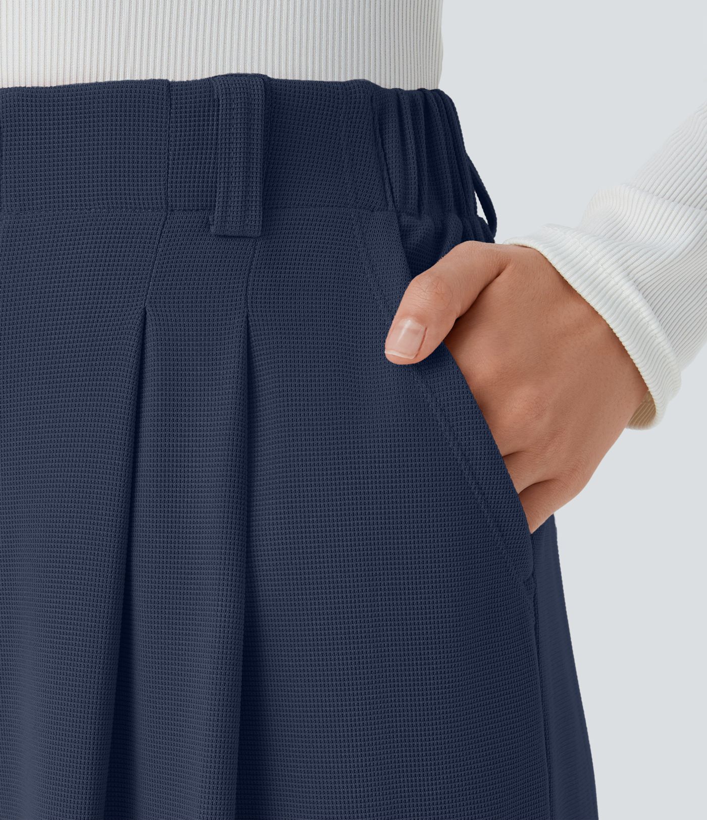 Halara Flex™ dehnbare Stoffhose mit hohem Bund, Waffelmuster, Seitentaschen und weitem Bein Halara Flex™ dehnbare Stoffhose mit hohem Bund, Waffelmuster, Seitentaschen und weitem Bein
