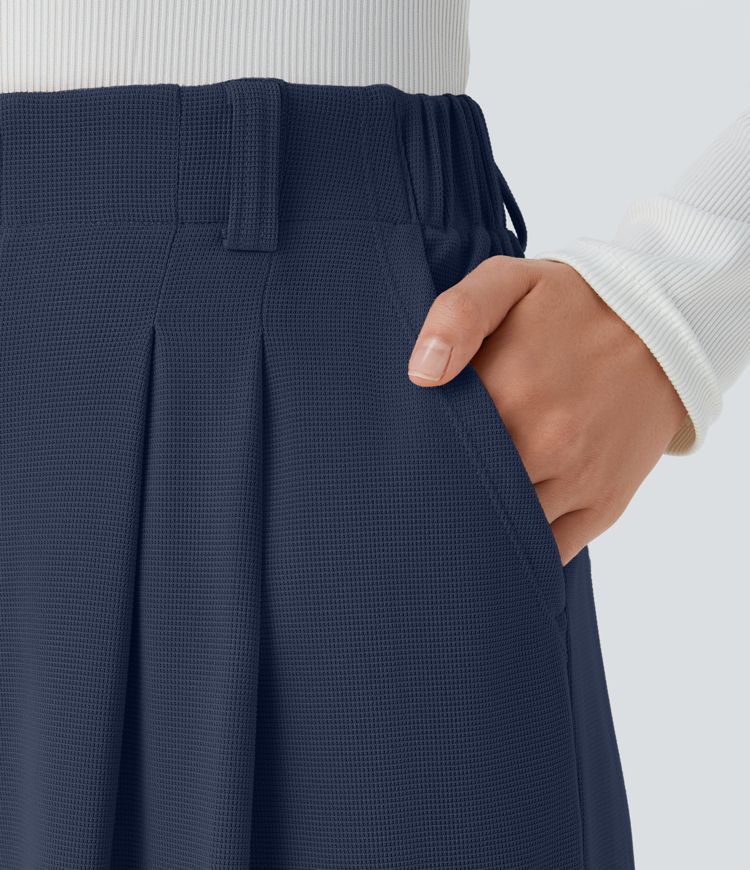Halara Flex™ dehnbare Stoffhose mit hohem Bund, Waffelmuster, Seitentaschen und weitem Bein Halara Flex™ dehnbare Stoffhose mit hohem Bund, Waffelmuster, Seitentaschen und weitem Bein