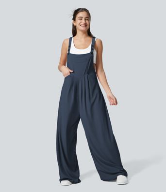 Salopette Décontractée Gaufrée Plissée Poches Multiples Avec Boutons Bretelles Réglables Salopette Décontractée Gaufrée Plissée Poches Multiples Avec Boutons Bretelles Réglables