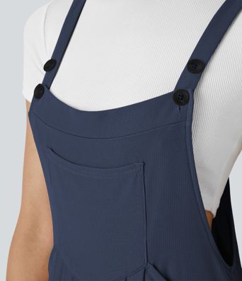 Salopette Décontractée Gaufrée Plissée Poches Multiples Avec Boutons Bretelles Réglables Salopette Décontractée Gaufrée Plissée Poches Multiples Avec Boutons Bretelles Réglables