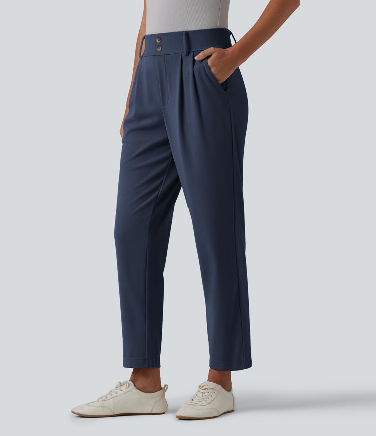 Halara Flex™ - Schmal zulaufende Bürohose mit hohem Bund, Seitentaschen und Waffelstoff