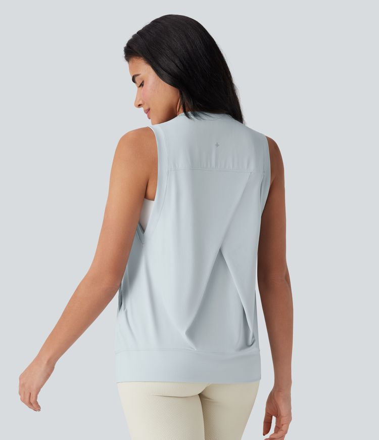 Frost Veil Cool Touch Yoga-Tanktop mit Rundhalsausschnitt und Seitentaschen – UPF 50+ / 1