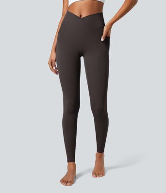 SoftlyZero™ leggings de corte cruzado con bolsillos, lisos SoftlyZero™ leggings de corte cruzado con bolsillos, lisos