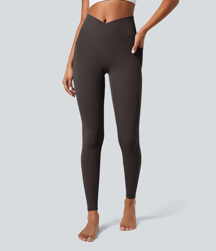 SoftlyZero™ leggings de corte cruzado con bolsillos, lisos SoftlyZero™ leggings de corte cruzado con bolsillos, lisos