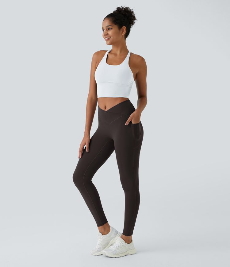 SoftlyZero™ leggings de corte cruzado con bolsillos, lisos SoftlyZero™ leggings de corte cruzado con bolsillos, lisos