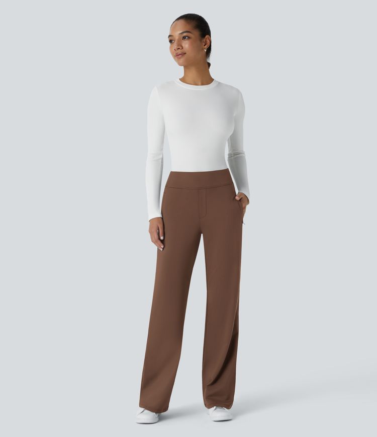 Autumn Chestnut Halara Flex™ DayStretch Hose mit mittlerer Bundhöhe, seitlicher Reißverschlusstasche und Work‑Flare‑Schnitt / 2