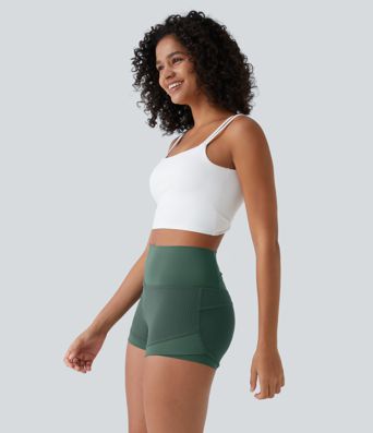 Shorts décontractés 2-en-1 taille haute avec poche dans la ceinture arrière en maille, 2"