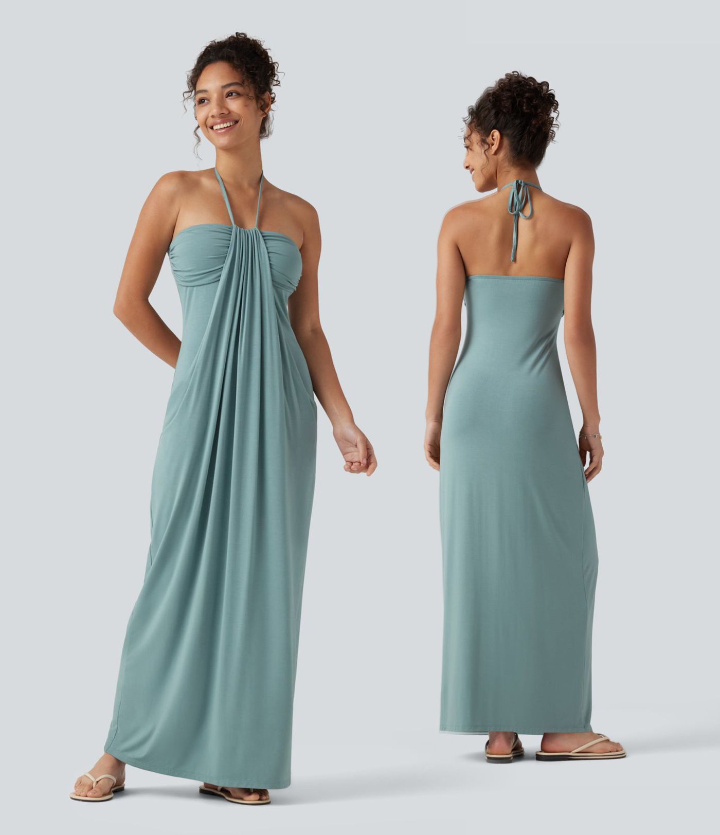 Halter Tie Back Built-in Bra Maxi Dress with Pockets Halter Tie Back Built-in Bra Maxi Dress with Pockets