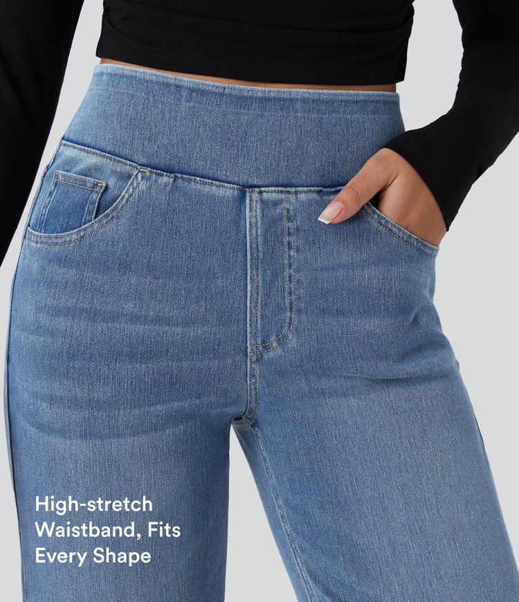 Halara Flex™ High Waisted Pockets Straight Leg Washed Women Casual Denim Jeans Halara Flex™ High Waisted Pockets Straight Leg Washed Women Casual Denim Jeans