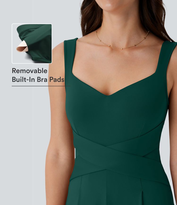 U Back Sleeveless Casual Jumpsuit with Pockets