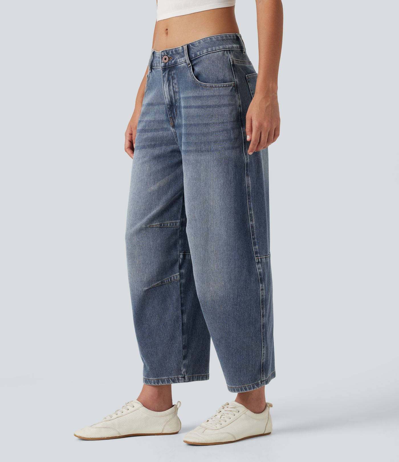 Halara Flex™ Low Rise Zipper Pockets Barrel Leg Casual Jeans