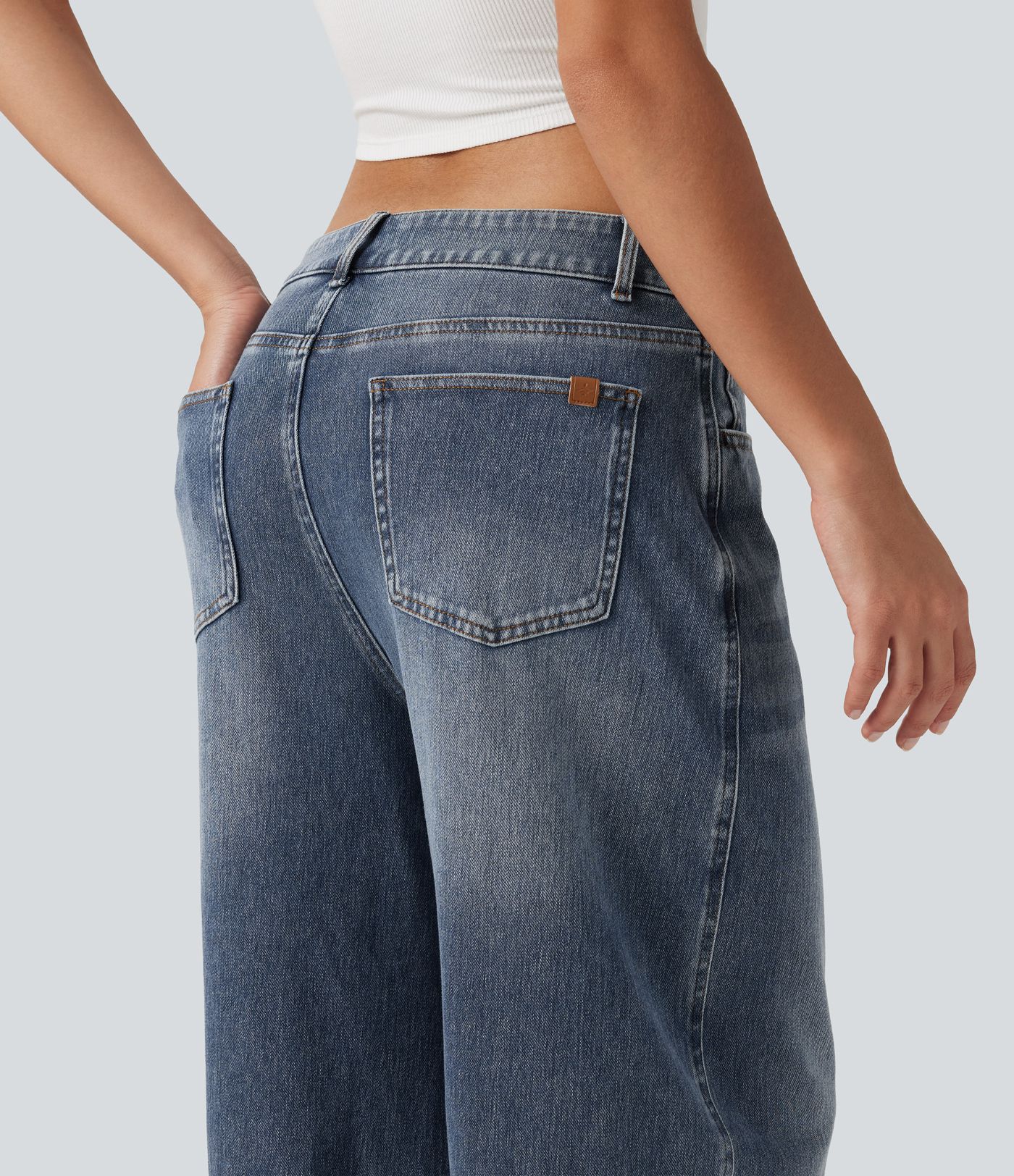 Halara Flex™ Low Rise Zipper Pockets Barrel Leg Casual Jeans