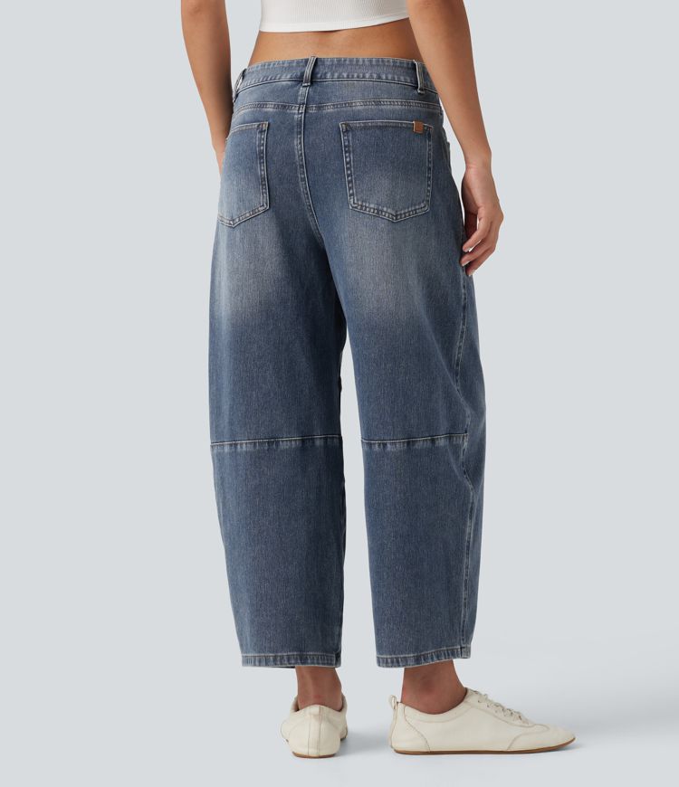 Halara Flex™ Low Rise Zipper Pockets Barrel Leg Casual Jeans