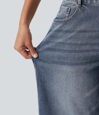 Halara Flex™ Low Rise Zipper Pockets Barrel Leg Casual Jeans