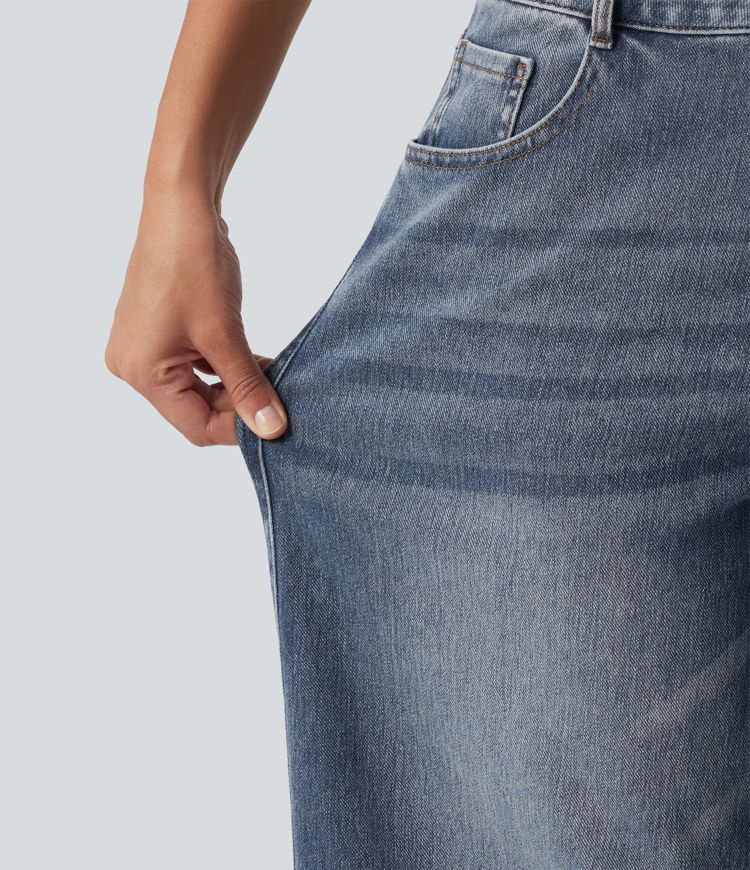 Halara Flex™ Low Rise Zipper Pockets Barrel Leg Casual Jeans
