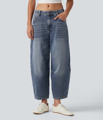 Halara Flex™ Low Rise Zipper Pockets Barrel Leg Casual Jeans