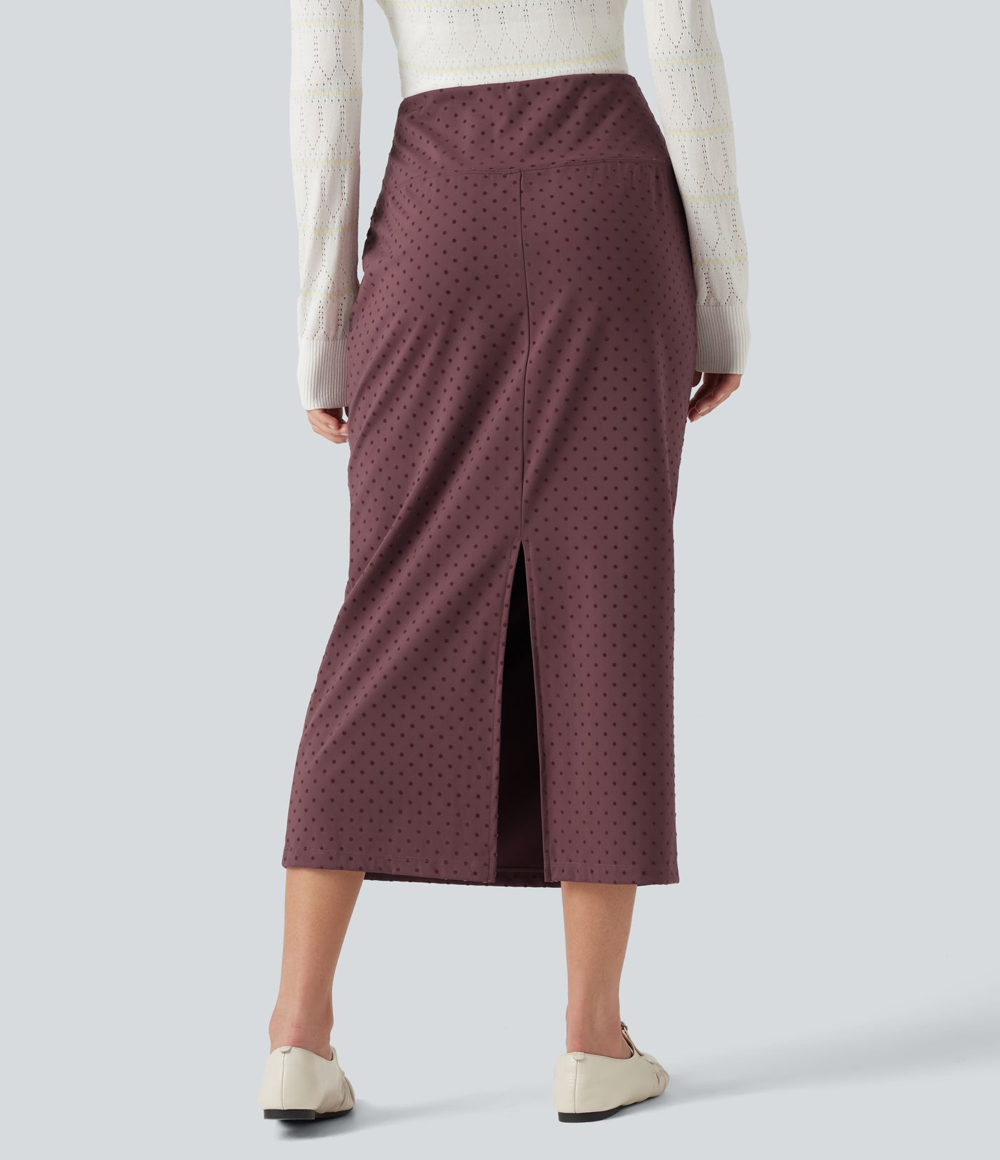 Jupe midi taille haute en velours à pois