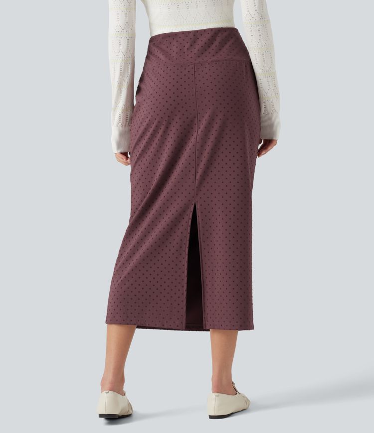 Jupe midi taille haute en velours à pois