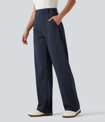 DayStretch Pantalones casuales cintura alta, pernera barrel, bolsillos