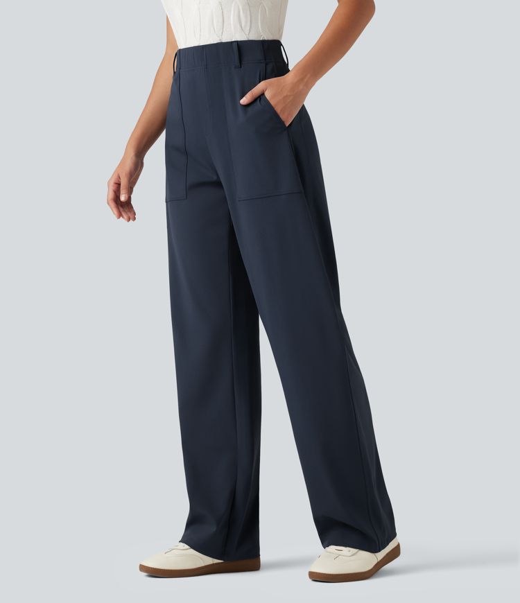 DayStretch Pantalones casuales cintura alta, pernera barrel, bolsillos
