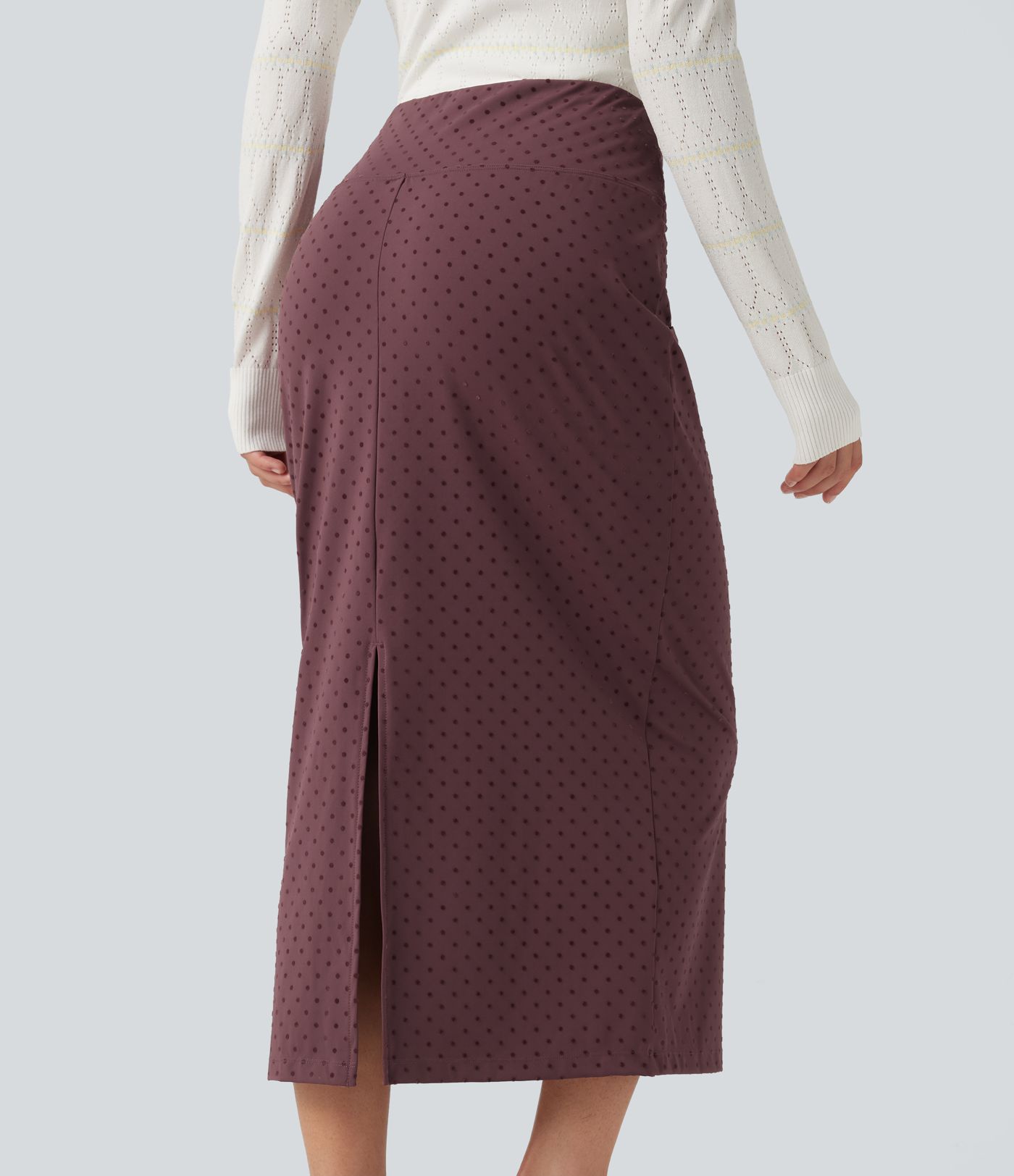 Jupe midi taille haute en velours à pois