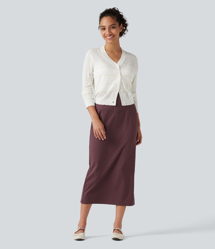 Jupe midi taille haute en velours à pois