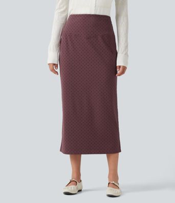 Jupe midi taille haute en velours à pois