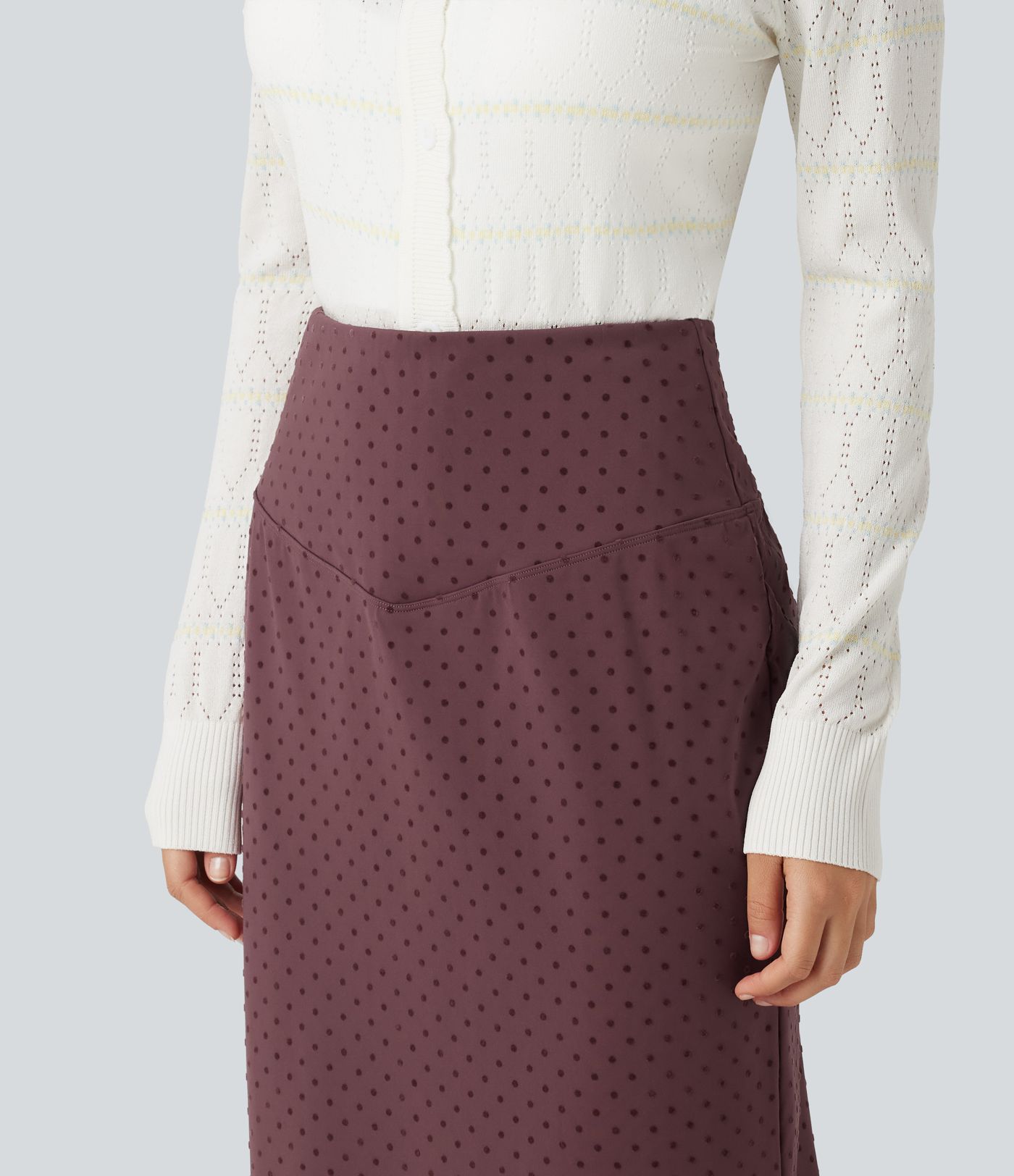 Jupe midi taille haute en velours à pois