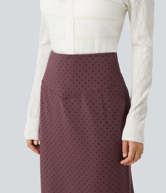 Jupe midi taille haute en velours à pois
