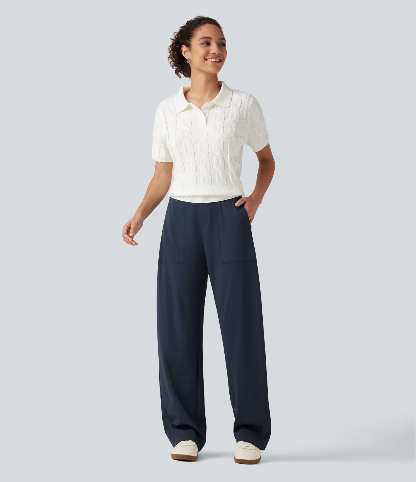 DayStretch Pantalones casuales cintura alta, pernera barrel, bolsillos