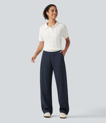 DayStretch Pantalones casuales cintura alta, pernera barrel, bolsillos