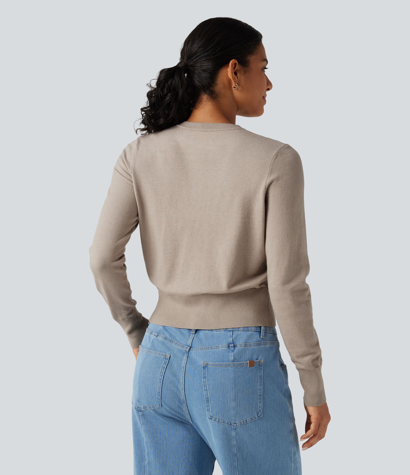 Round Neck Long Sleeve Button Fly Work Cardigan