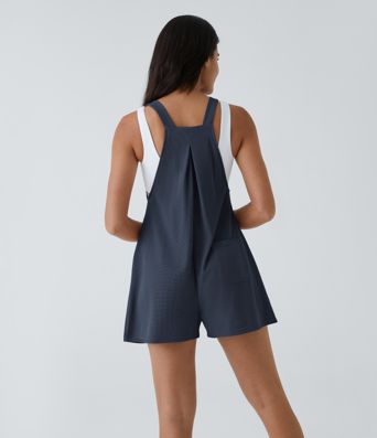 Pockets Waffle Casual Short Overalls