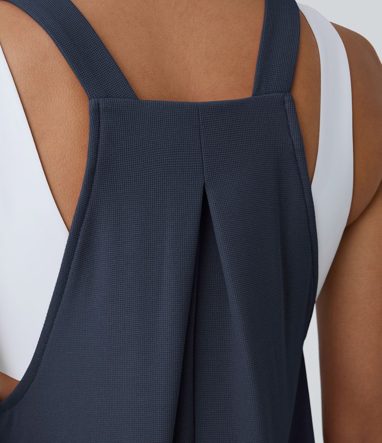 Pockets Waffle Casual Short Overalls