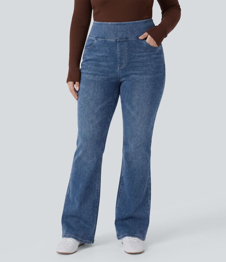 Halara Flex™ High Waisted Pockets Washed Casual Bootcut Plus Size Jeans Halara Flex™ High Waisted Pockets Washed Casual Bootcut Plus Size Jeans
